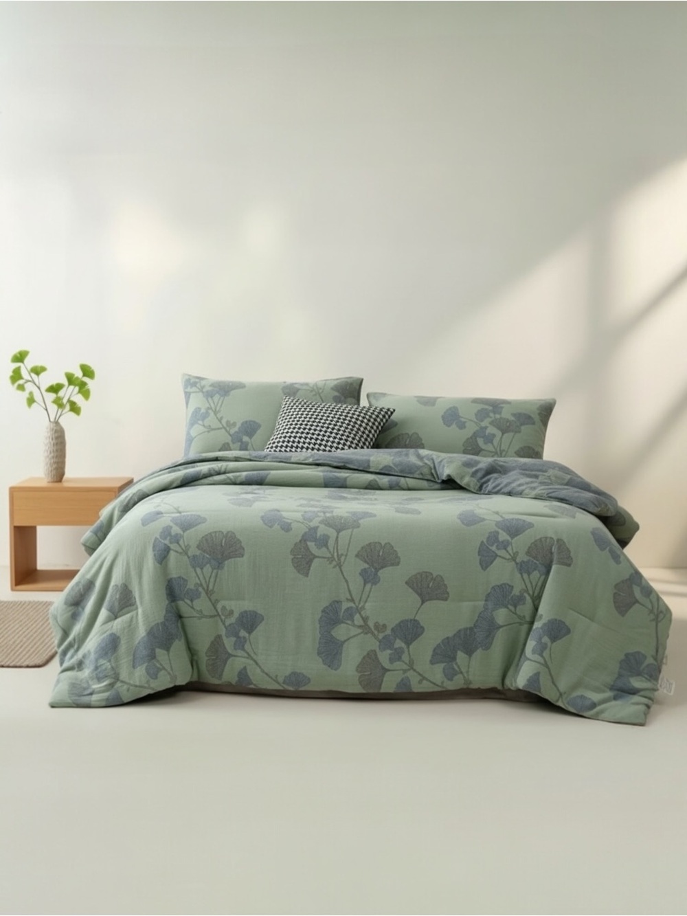 NEW Anthro Blue Green Floral Reversible King Size Bedspread Comforter & Sham Set